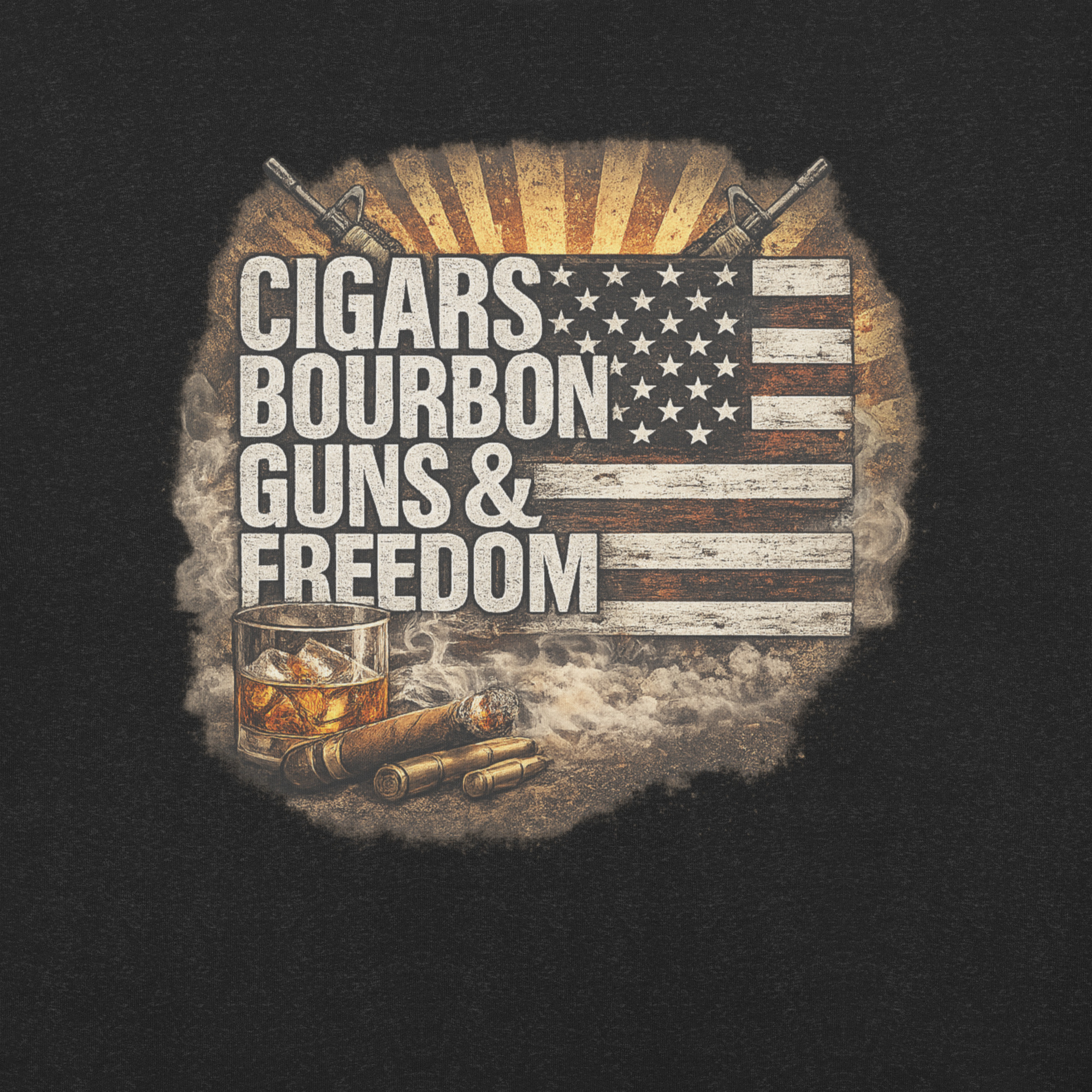 Cigars, Bourbon, Guns & Freedom™ Vintage Flag Tee - Image 2