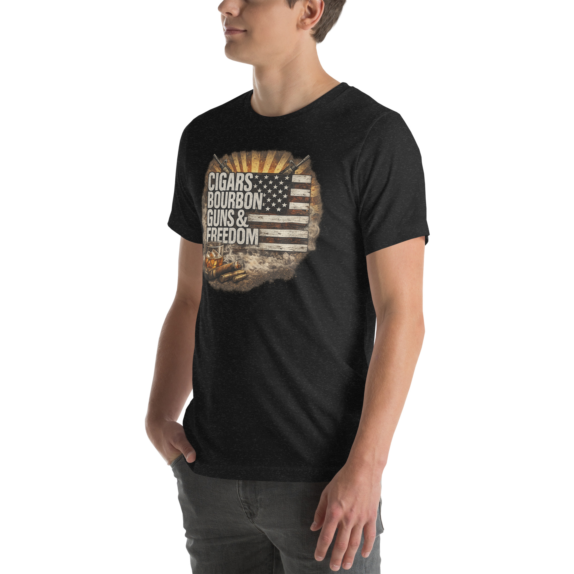 Cigars, Bourbon, Guns & Freedom™ Vintage Flag Tee - Image 4