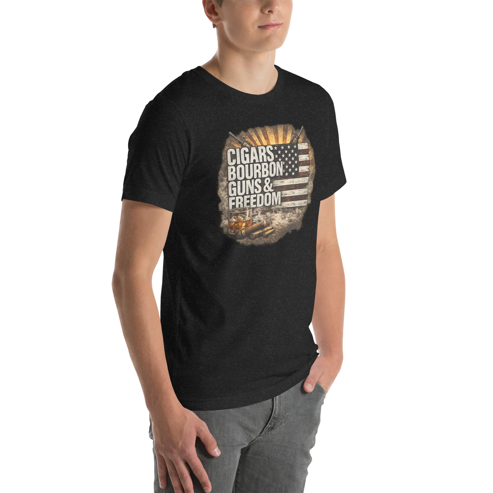 Cigars, Bourbon, Guns & Freedom™ Vintage Flag Tee - Image 5